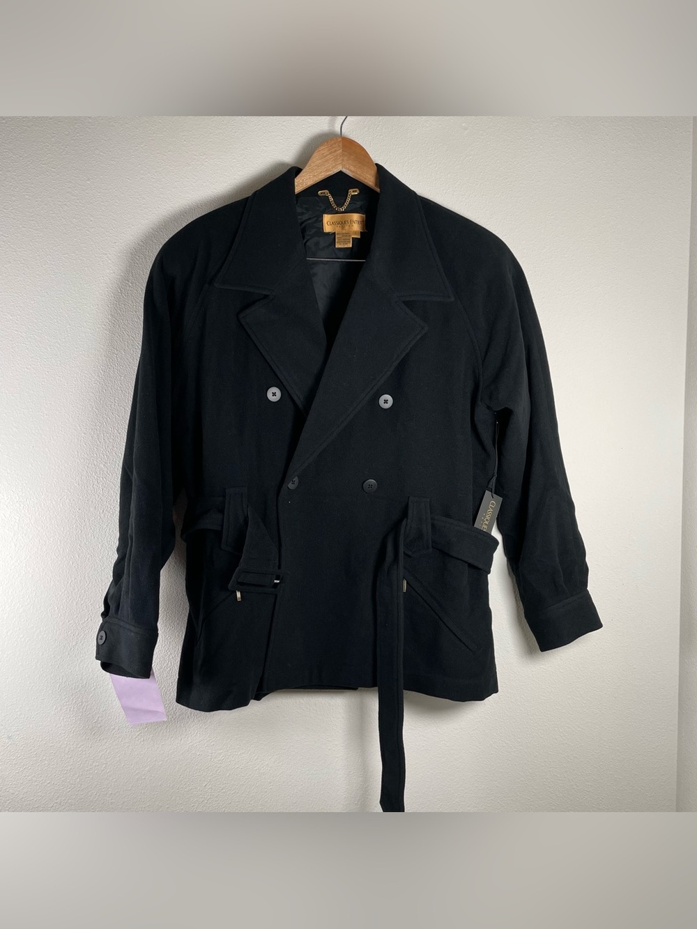 NEW Classiques Entier Wool Blend Blazer Jacket size L Cropped Black Vintage 90’s